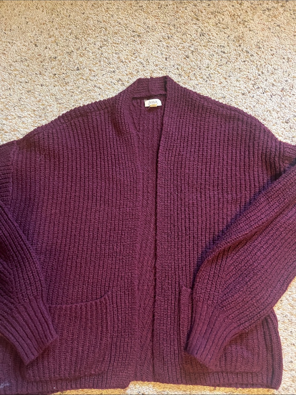 a.n.a Open-Front Chunky Knit Cardigan - Plum